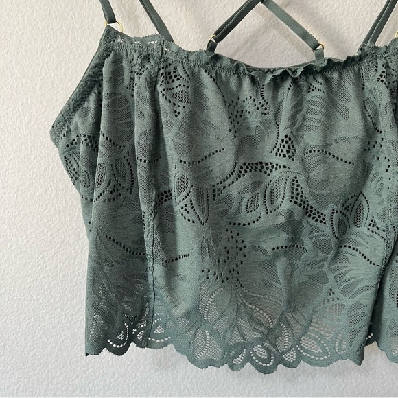 Aerie NWOT Sage Green Lace Coquette Strappy Bralette Size Large - Picture 2 of 7